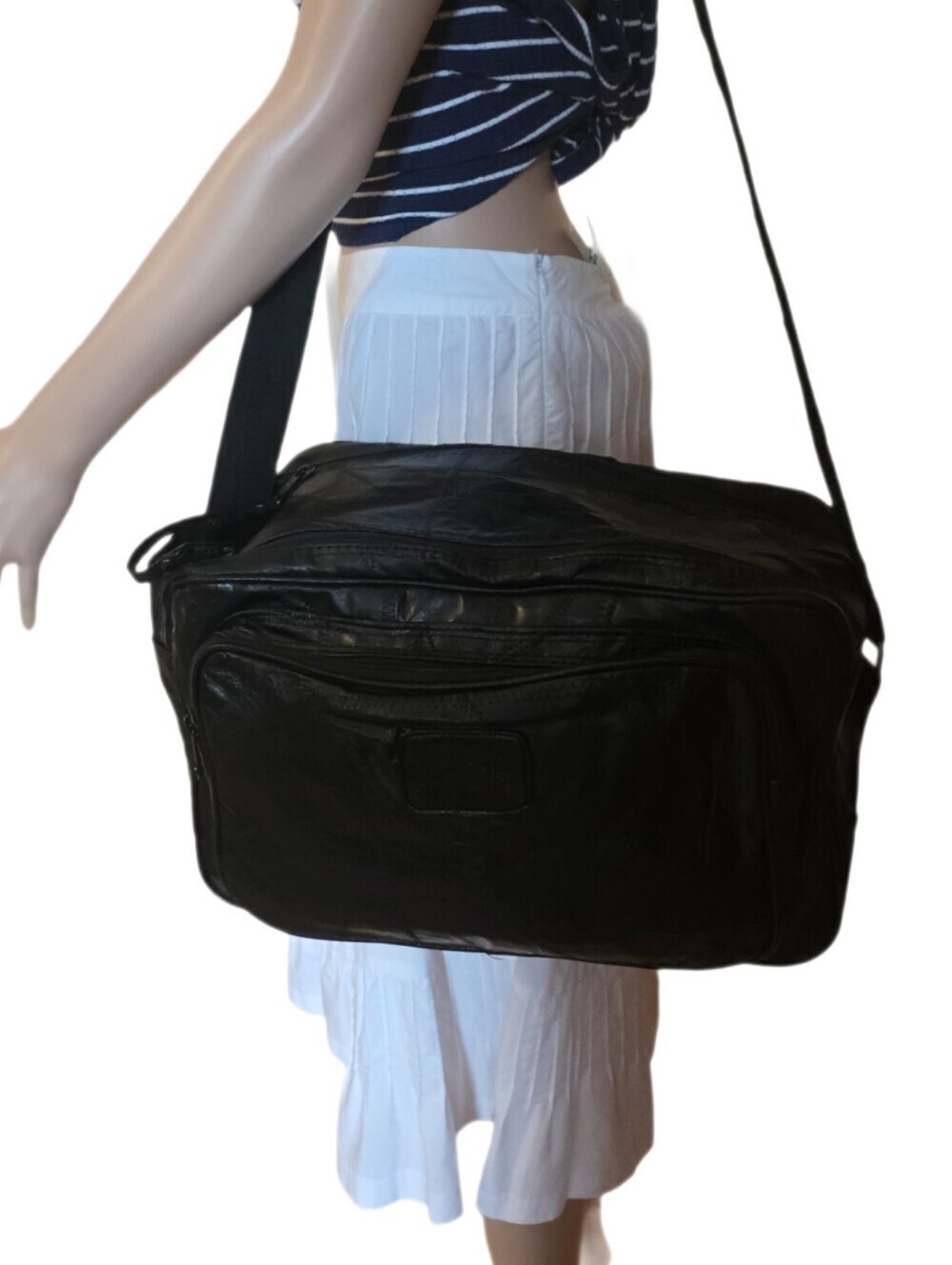 Vintage 90s Seville Unisex Black Patchwork Leather Travel Duffle Bag